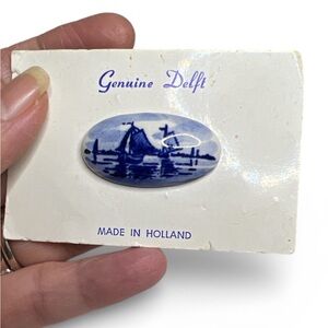 Vintage Delft Blue Porcelain Sailboats Pin Brooch Dutch Holland Souvenir